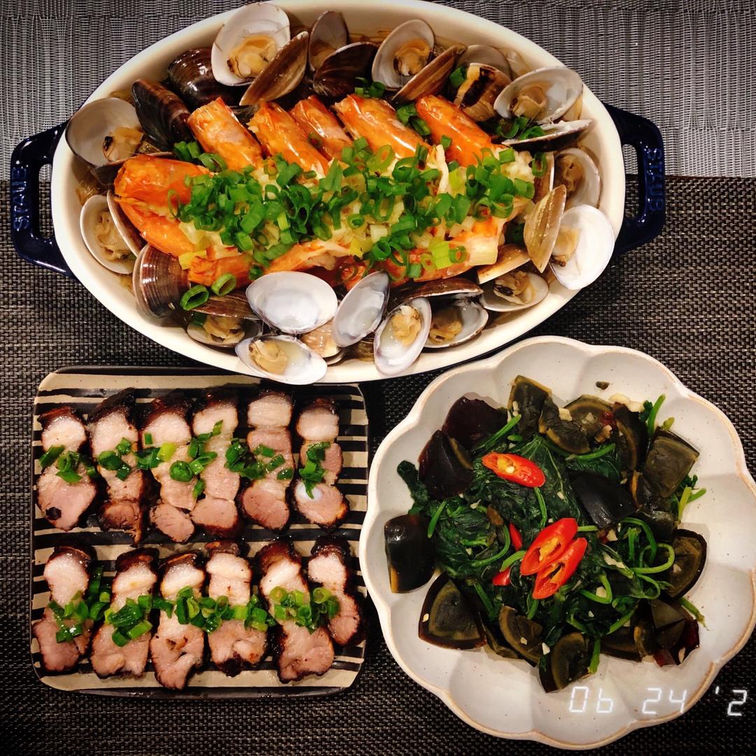 鮮蝦蛤蜊蒸粉絲，蒸氣烘烤爐料理 : Cathy Wu 一起做
