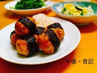海苔丸子+蛋炒櫛瓜+燙青菜