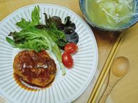 豆腐蔬菜漢堡排+高麗菜味噌湯+飯