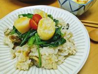 干貝燉飯+奶油檸檬蝦 +燙青菜