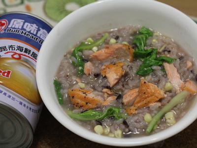 鮭魚蔬菜水果玉米粥(牛頭牌高湯)